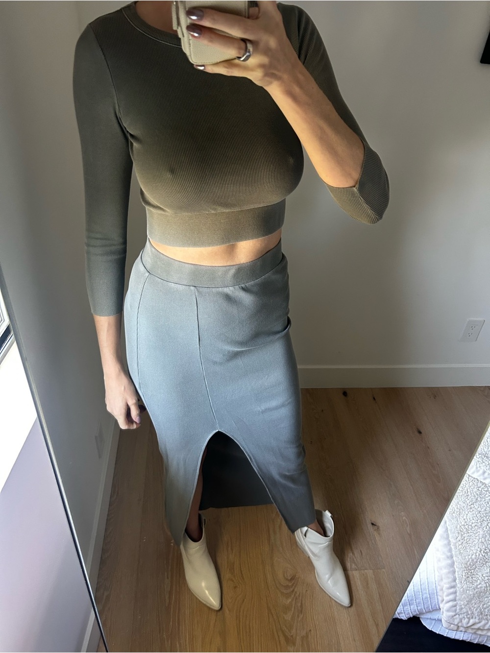 NSF Olive Midi Pencil Skirt and Too